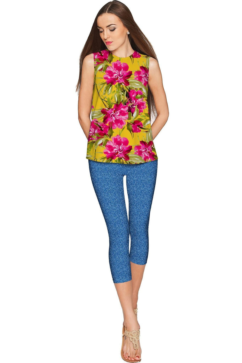 Indian Summer Emily Vintage Floral Print Dressy Top - Women-Indian Summer-XS-Yellow/Pink-JadeMoghul Inc.