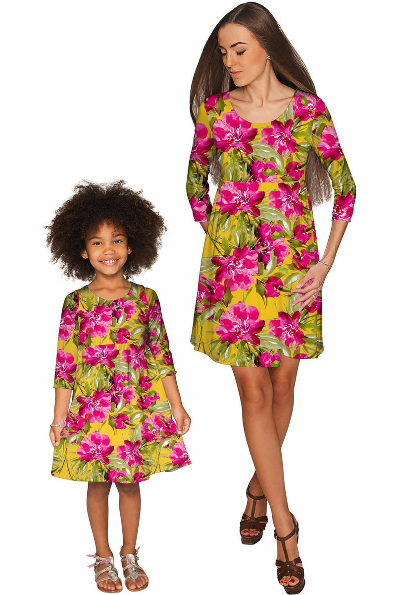 Indian Summer Gloria Fit & Flare Floral Dress - Women-Indian Summer-XS-Yellow/Pink-JadeMoghul Inc.
