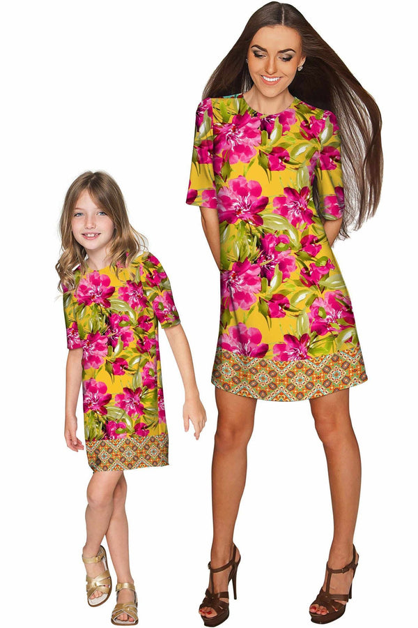Indian Summer Grace Shift Floral Mother and Daughter Dress-Indian Summer-18M/2-Yellow/Pink-JadeMoghul Inc.