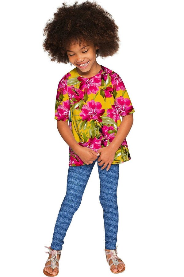 Indian Summer Sophia Catchy Floral Print Fancy Top - Girls-Indian Summer-18M/2-Yellow/Pink-JadeMoghul Inc.