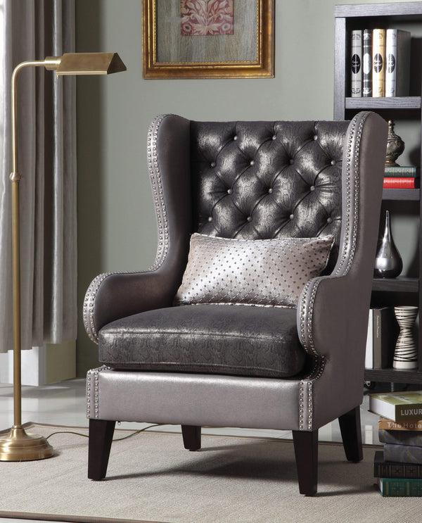 Indoor Chaise Lounge Chairs Polyurethane Accent Chair With Pillow, Gray Benzara