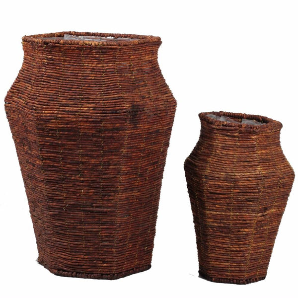 Indoor Pots and Planters Set Of 2 Stylish Pot Shaped Baskets, Brown Benzara