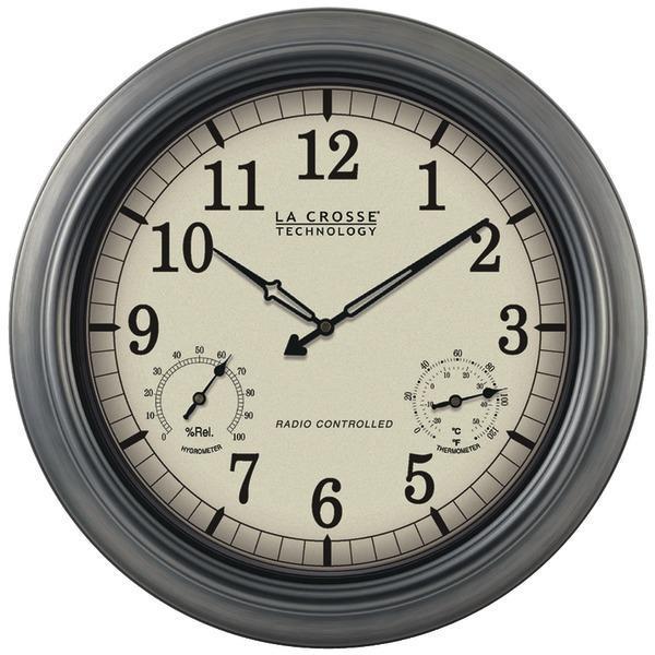 Indoor/Outdoor 18" Atomic Wall Clock with Thermometer Hygrometer-Weather Stations, Thermometers & Accessories-JadeMoghul Inc.