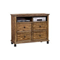 Industrial Design Wooden Media Chest, Dark Oak Brown-Accent Chests and Cabinets-Brown-Wood and Metal-JadeMoghul Inc.