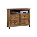 Industrial Design Wooden Media Chest, Dark Oak Brown-Accent Chests and Cabinets-Brown-Wood and Metal-JadeMoghul Inc.