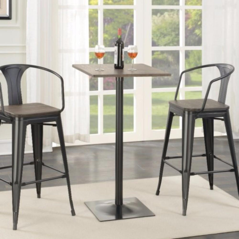 Industrial Square Metal Bar Table With Wooden Top, Black-Coffee Tables-Black-Wood & Metal-JadeMoghul Inc.