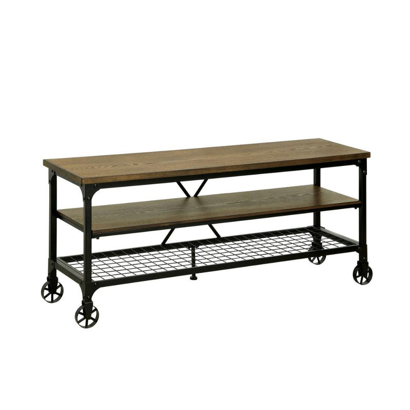 Industrial Style 54" TV Stand & Entertainment Center Of Wood And Metal, Brown & Black-Entertainment Centers and Tv Stands-Medium Oak-Metal Wood Veneer & Others-JadeMoghul Inc.