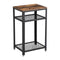 Industrial Style Iron and Wood Side Table with Two Tier Mesh Shelves, Black and Brown-Side & End Tables-Brown and Black-Particle Board and Metal-JadeMoghul Inc.
