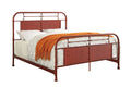 Industrial Style Metal California King Bed With Spindle Accents, Red-Bedroom Furniture-Red-Metal-JadeMoghul Inc.
