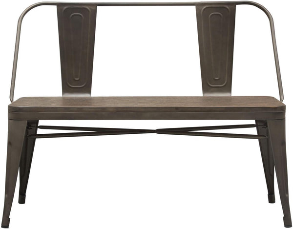 Industrial Style Metal Dining Side Bench with Bamboo Wood Seat, Brown