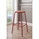 Industrial Style Metal Frame Wooden Bar Stool, Brown and Red, Set of Two-Bar Stools-Brown and Red-Metal and Wood-JadeMoghul Inc.