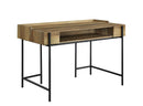 Industrial Style Metal Framed Wooden Desk with One Open Shelf, Brown and Black-Office Furniture-Brown and Black-Wood and Metal-JadeMoghul Inc.