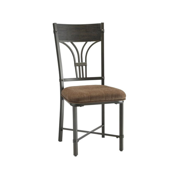 Industrial Style Metal Side Chair with Fabric Upholstered Seat, Set of 2, Black-Accent Chairs-Black-Metal Wood and Fabric-JadeMoghul Inc.