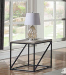 Industrial Style Minimal End Table With Wooden Top And Metallic Base, Gray-End Tables-Gray-Wood/Metal-JadeMoghul Inc.