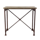 Industrial Style Pine Wood Rectangular Bar Table with Distressed Iron Base, Brown-Bar Stools & Tables-Brown-Pine Wood and Iron-JadeMoghul Inc.