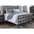 Industrial Style Queen Size Metal Bed with Lattice Headboard and Footboard, Gray-Bedroom Furniture-Gray-Metal-JadeMoghul Inc.