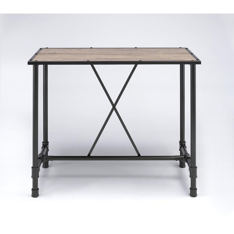 Industrial Style Rectangular Metal Bar Table With Wooden Top, Black and Brown-Bar Tables-Black and Brown-Metal Wood Veneer and Engineered Wood-JadeMoghul Inc.