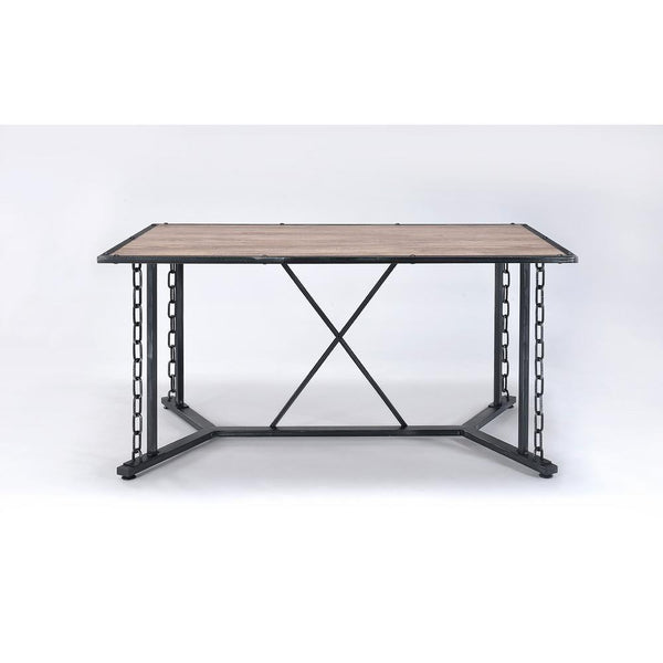 Industrial Style Rectangular Metal Dining Table With Wooden Top, Black and Brown-Dining Furniture-Brown and Black-Metal Wood and Veneer-JadeMoghul Inc.