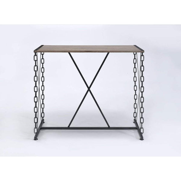 Industrial Style Rectangular Wood and Metal Bar Table, Black and Brown-Bar Tables-Black and Brown-Metal Wood Veneer and Engineered Wood-JadeMoghul Inc.