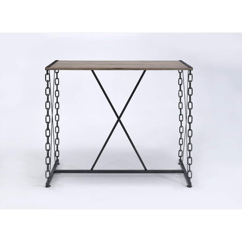 Industrial Style Rectangular Wood and Metal Bar Table, Black and Brown-Bar Tables-Black and Brown-Metal Wood Veneer and Engineered Wood-JadeMoghul Inc.