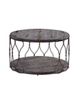 Industrial Style Round Metal and Solid Wood Coffee Table with Open Bottom Shelf, Gray and Brown-Coffee Tables-Gray and Brown-Metal Solid Wood and Wood Veneer-JadeMoghul Inc.