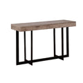 Industrial Style Solid Wood Sofa Table with Two Drawers and Metal Base, Brown and Black