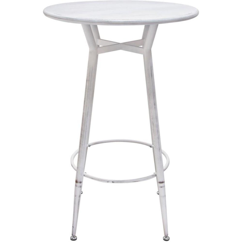 Industrial Style Steel Round Bar Height Table with Footrest, Antique White-Bar Tables-White-Steel-JadeMoghul Inc.