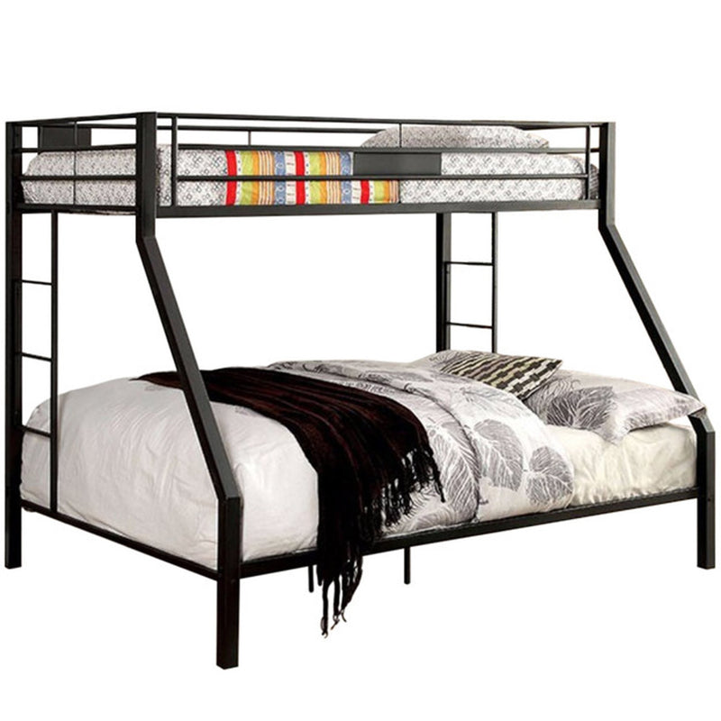 Industrial Style Twin/Queen Metal Bunk bed, Black-Bunk Beds-Black-Metal-JadeMoghul Inc.