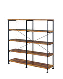 Industrial Style Wood and Metal Open Bookcase, Brown-Book Cases-Brown-Wood and Metal-JadeMoghul Inc.