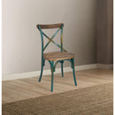 Industrial Style Wooden and Metal Frame Side Chair, Brown and Turquoise-Accent Chairs-Brown and Blue-Metal and Wood-JadeMoghul Inc.
