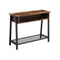 Industrial Style Wooden Console Table with Metal Framework and Mesh Bottom Shelf, Brown and Black-Console Tables-Brown and Black-Particleboard and Iron-JadeMoghul Inc.