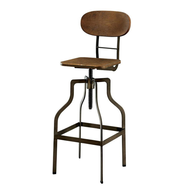 Industrial Style Wooden Swivel Bar Stool With Black Metal Base, Brown-Bar Stools and Counter Stools-Brown and Black-Mango Wood and Iron-Brown-JadeMoghul Inc.
