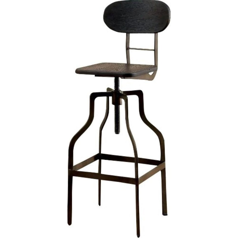 Industrial Style Wooden Swivel Bar Stool With Black Metal Base, Dark Brown-Bar Stools and Counter Stools-Dark Brown and Black-Mango Wood and Iron-Dark Brown and Black-JadeMoghul Inc.