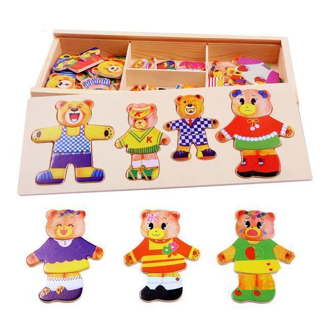 Infant Shining Baby Bear Change Clothes Puzzle Building Block Early Childhood Wooden Jigsaw Gift Toys 1-4y 72pcs Model Kits-A-JadeMoghul Inc.