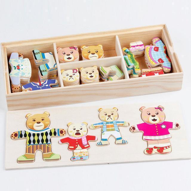 Infant Shining Baby Bear Change Clothes Puzzle Building Block Early Childhood Wooden Jigsaw Gift Toys 1-4y 72pcs Model Kits-B-JadeMoghul Inc.