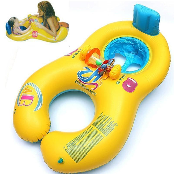 Inflatable baby swimming neck ring mother and child swimming circle double swimming rings float seat piscine-blue-JadeMoghul Inc.