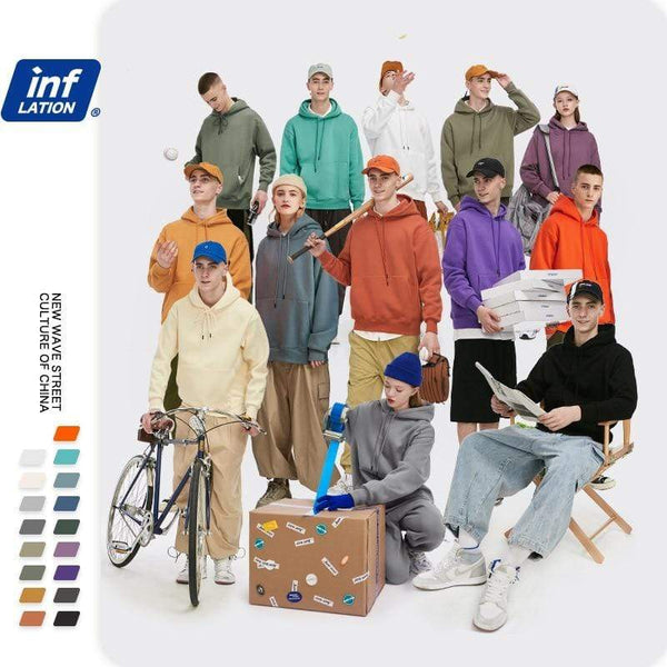 INFLATION 2020 Autumn Mens Thick Fleece Hoodies Hip Hop Pure Hoodies Thick Velvet Fabrics Winter Hoodies 167W17 JadeMoghul Inc. 