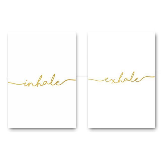 Inhale Exhale Golden Simple Quote Canvas Posters and Prints Nordic Style Wall Art Painting Wall Picture for Living Room Decor-13x18cm Unframed-2 pcs Set-JadeMoghul Inc.
