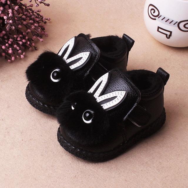 Insole 11.5-13.5cm New Winter Rabbit Infant Shoes Toddlers Baby Snow Fur Boots Cotton Shoes-A black-3.5-JadeMoghul Inc.