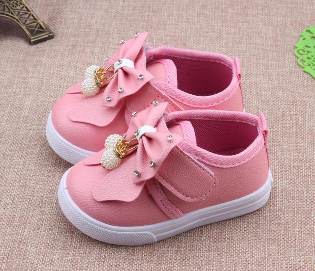 Insole 11.5-14cm New Girls Shoes Autumn Baby Toddler Shoes PU Bow Soft Non Slip Bottom Shoes-red A-6-JadeMoghul Inc.