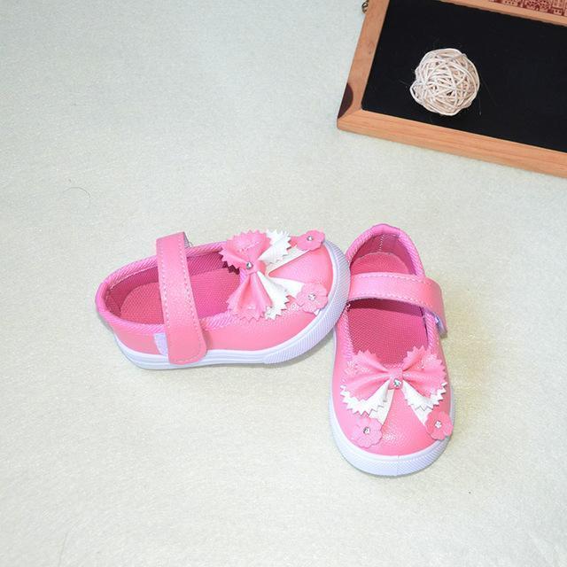 Insole 11.5-14cm New Girls Shoes Autumn Baby Toddler Shoes PU Bow Soft Non Slip Bottom Shoes-red A-6-JadeMoghul Inc.