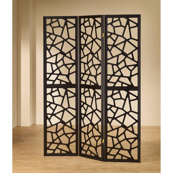Intricate Mosaic Cutouts Folding Screen, Black-Screens and Room Dividers-Black-Wood-JadeMoghul Inc.