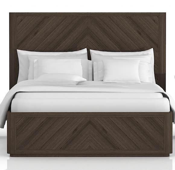 Intricate Parquet Pattern Queen Bed In Brushed Acacia Finish-Bedroom Furniture-Brown-Solid Acacia Acacia Veneer and Concrete-JadeMoghul Inc.