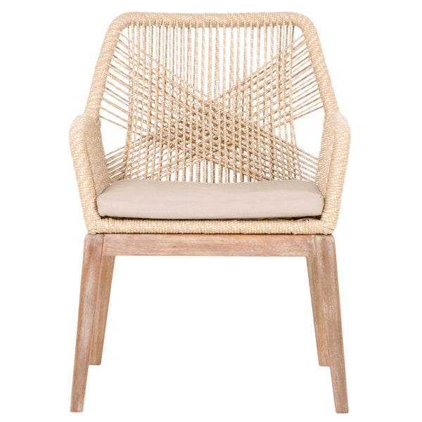 Intricate Rope Weave Design Arm Chair With One Loose Cushion, Set Of Two-Accent Chairs-Multicolor-Mahogany Wood Aluminum and Rope-JadeMoghul Inc.