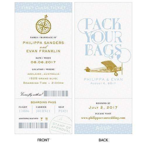 Invitations & Stationery Essentials Vintage Travel Boarding Pass Style Invitation With RSVP Daiquiri Green (Pack of 1) JM Weddings
