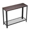 Iron Framed Console Table with Wooden Top and Wide Mesh Bottom Shelf, Brown and Black-Console Tables-Brown and Black-Particleboard Rustic Veneer and Iron-JadeMoghul Inc.