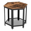 Iron Framed End Table with Wooden Top and Wire Mesh Open Shelf, Brown and Black-Side & End Tables-Brown and Black-Iron and Particle Board-JadeMoghul Inc.