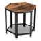 Iron Framed End Table with Wooden Top and Wire Mesh Open Shelf, Brown and Black-Side & End Tables-Brown and Black-Iron and Particle Board-JadeMoghul Inc.