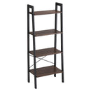 Iron Framed Ladder Style Storage Shelf with Four Wooden Shelves, Brown and Black