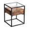 Iron Framed Side Table with Tempered Glass Top and Wooden Drawer, Brown and Black-Side & End Tables-Brown and Black-Particleboard Tempered Glass and iron-JadeMoghul Inc.